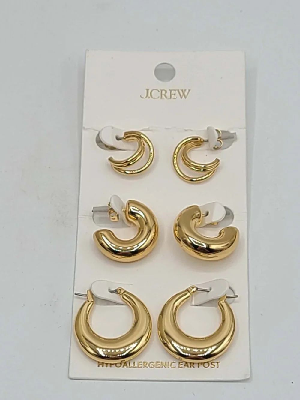 J Crew Set of 3 Gold Tone Hoops NWT